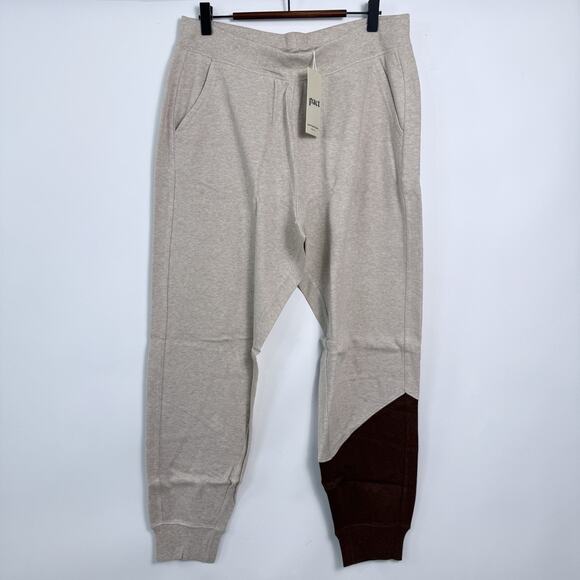 Pact Organic Cotton Joggers Womens Large Wheat Mahogany Stretch Soft Comfy NWT - Picture 1 of 9